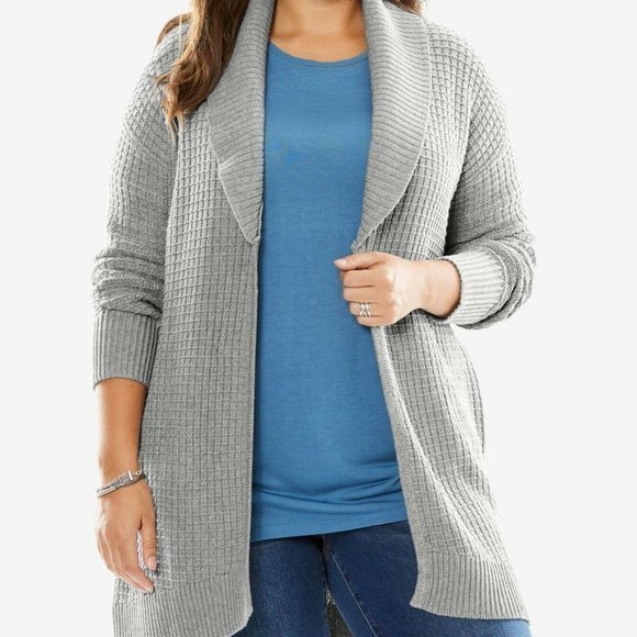 Woman Within 2X 26/28 Red Draped Shawl Open Front Cotton Blend Cardigan Sweater - Picture 5 of 5